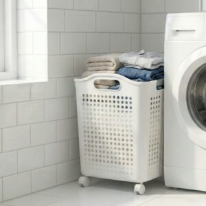 SKŁADANY KOSZ NA PRANIE NA KÓŁKACH ROZM. L BIAŁY